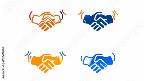 Four colorful illustrations of handshakes, a symbol for agreements and collaboration, on a white background