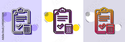 Accounting checklist line icon. Halftone dotted pattern. Gradient icon with grain shadow. Calculator sign. Calculate finance symbol. Line accounting checklist icon. Various designs. Vector
