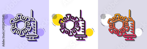 Coronavirus vaccine line icon. Halftone dotted pattern. Gradient icon with grain shadow. Covid virus sign. Infection protect symbol. Line coronavirus vaccine icon. Various designs. Vector