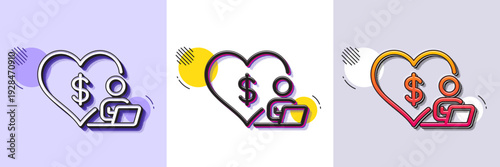 Volunteer care line icon. Halftone dotted pattern. Gradient icon with grain shadow. Online charity sign. Donation service symbol. Line volunteer icon. Various designs. Vector