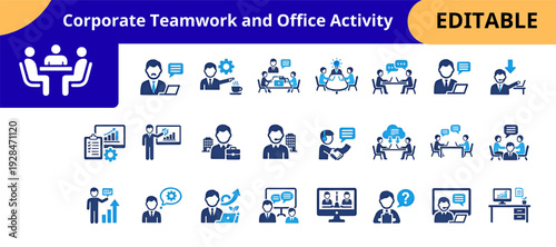 Office Workflow Communication and Leadership Vector Icon Collection