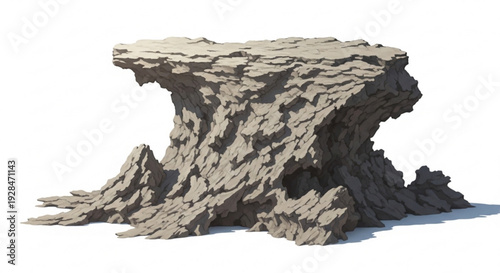 Eroded rocky outcrop formation with rugged texture on white background natural stone landscape element