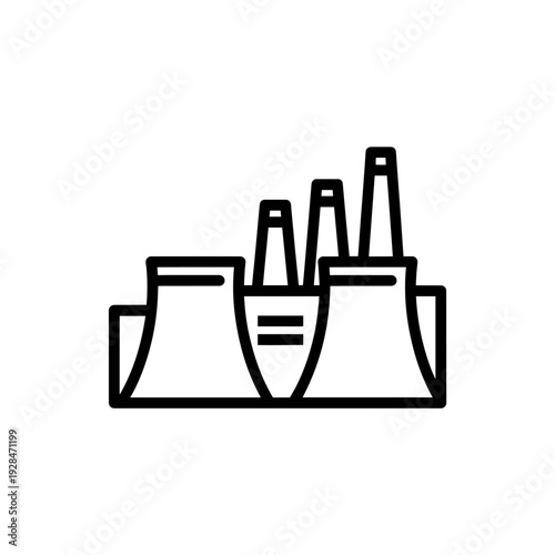 Minimalist vector icon of a power plant, representing energy production, industry, and utilities with a clean, modern line art design.