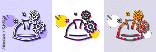 Engineering working process line icon. Halftone dotted pattern. Gradient icon with grain shadow. Engineer or architect helmet sign. Industrial job symbol. Line working process icon. Vector