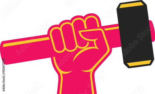 Labor day fist holding mallet symbolizing workers rights movement