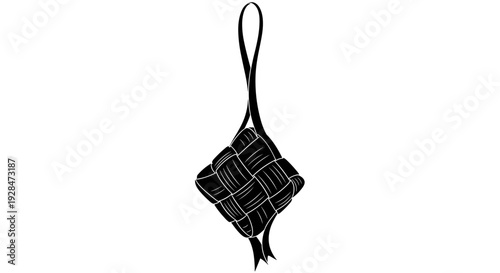 Black woven bag with long strap.