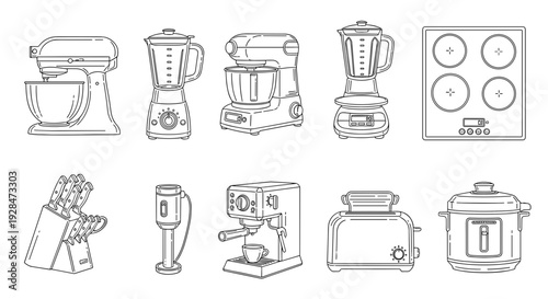 Collection of Kitchen Appliances Line Drawings 1.