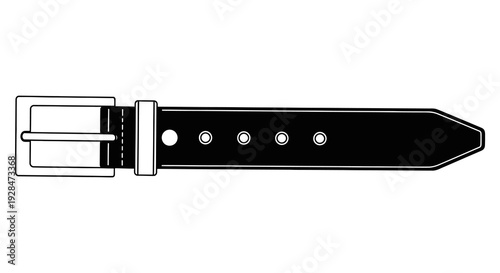 A black leather belt with a silver buckle displayed in a simple line drawing