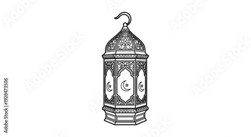 Ornate Metal Lantern with Crescent Moon.
