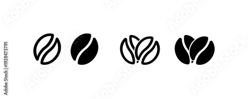 Coffee Beans Outline and Solid Icon Set