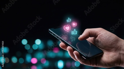 Mobile Engagement Concept with Glowing Reaction Icons