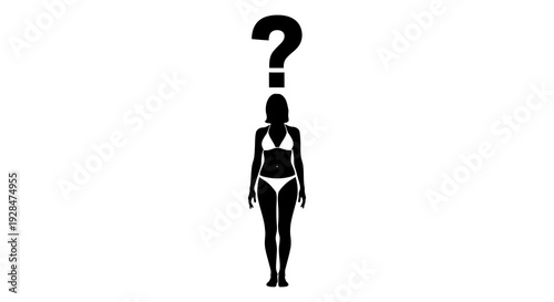 Silhouette of a woman in a bikini with a question mark for a head