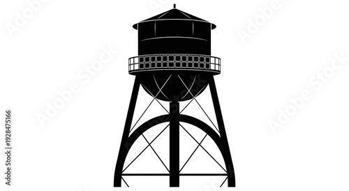 Black and white illustration of a classic water tower against a white background