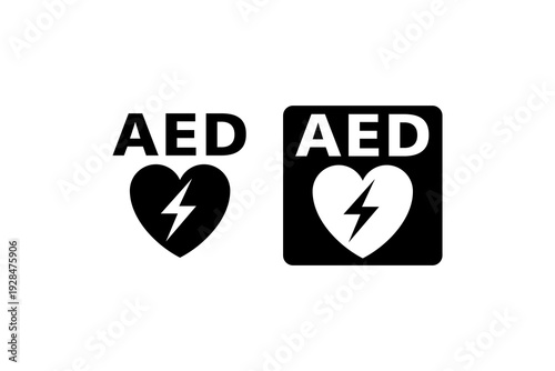 AED Defibrillator Heart Icon Outline and Solid Set
