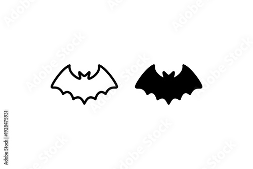 Bat Icon Outline and Solid Set