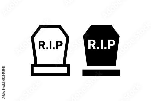 RIP Tombstone Icon Outline and Solid Set