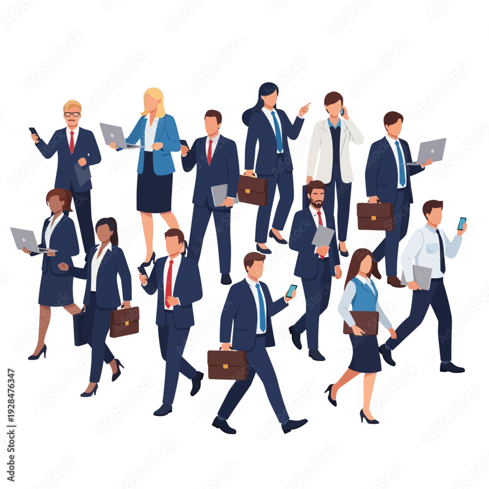 Fototapeta premium Diverse Group of Business Professionals Walking and Working.
