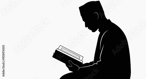 Man Reading Book Silhouette Profile View.
