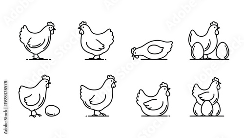 Assorted illustrations of farm animals and a rabbit in a simplified line art style Vector