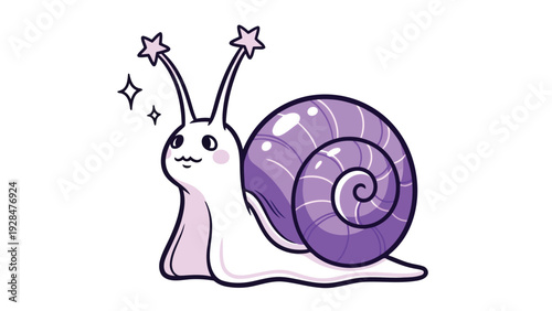 A whimsical purple snail with starry antennae and a cheerful expression Vector