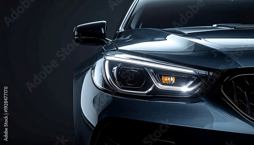 Close-up of a modern car headlight with a sleek design.