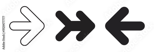 Set of three arrow icons outline filled and reversed