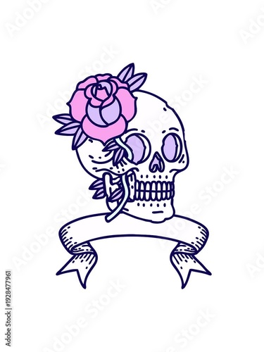 Wallpaper Mural neon light effect animation of tattoo style of a skull and rose with banner Torontodigital.ca