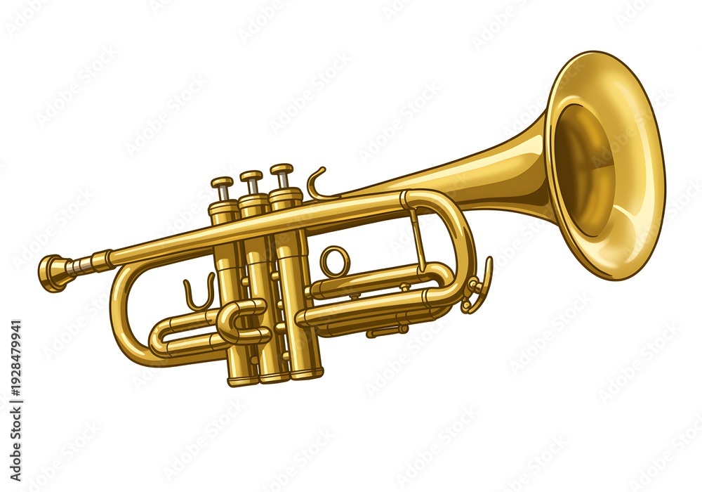 Naklejka premium Vibrant golden brass trumpet musical instrument for playing beautiful melodies and creating festive sound