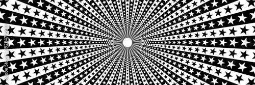 horizontal beautiful black and white spin star burst for background and design.