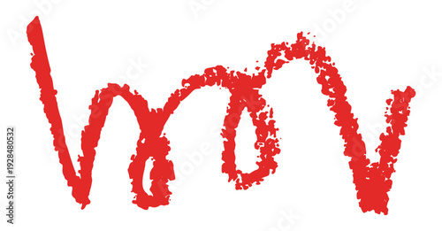 Red zigzag line drawn with loops and wax crayon bold texture. Rough chalk texture simple hand drawn stroke. Minimalist artistic element clip art isolated on transparent background Vector illustration