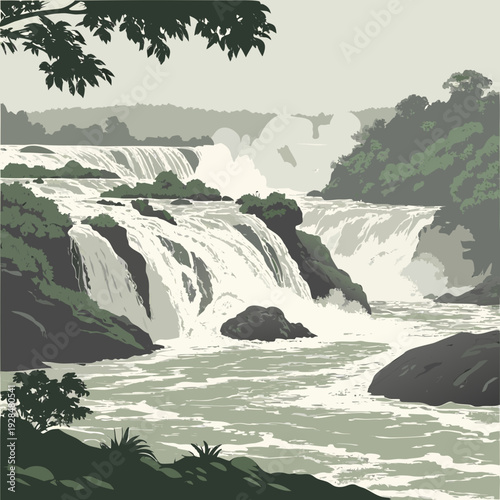 Powerful waterfalls at Khone Phapheng Falls, Mekong River