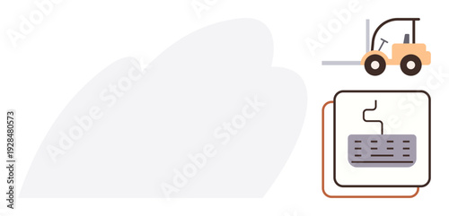 Logistics, industrial processes, material handling, transport, storage solutions, warehousing. Forklift with a pallet icon in minimalistic style. Logistics and industrial processes concept