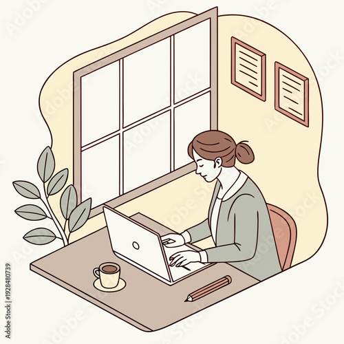 Freelancer Working Remotely from Cozy Home Office