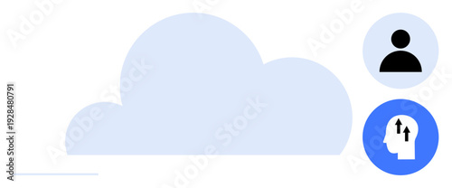 Cloud computing concept. Cloud computing ation with user profile and intelligence icons. Cloud computing supports seamless data access and technology integration. For IT, AI, digital storage