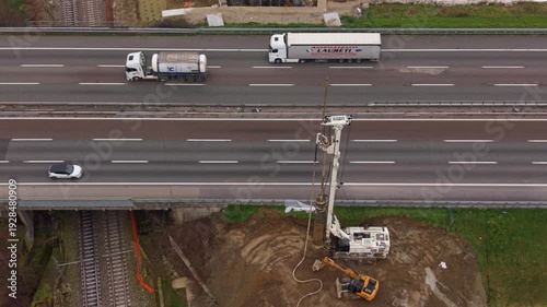 Aerial View of Idle Drilling Rig at Rail Tunnel Site