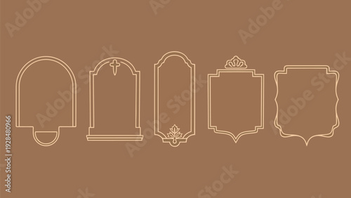 Collection of ornate architectural and heraldic plaque designs on a neutral background Vector
