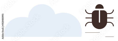 Data breaches, malware, cloud vulnerabilities, software debugging, information safety, digital threats. Cloud and bug icon on white background. Data breaches and malware concepts