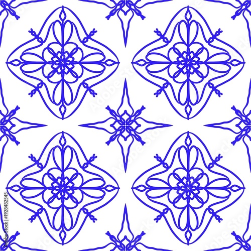 Cobalt Blue Stylized Petal Star Geometric Seamless floral Pattern