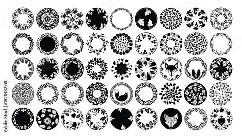 Intricate geometric patterns featuring circular and radial designs with diverse symbols and motifs Vector