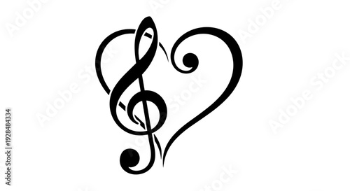 Treble Clef Musical Note Heart Shape.