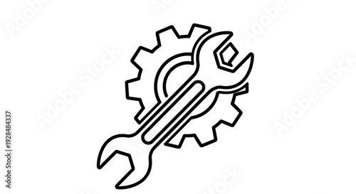Wrench and Spanner on Gear Icon.