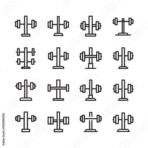 Dumbbell Icons Collection Set Fitness Equipment Symbols Workout Gear Line Art Gym Training Vector Graphics