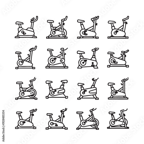 Exercise Bike Icons Collection Fitness Equipment Gym Machines Vector Graphics
