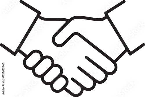 Handshake icon in black line art on for business or partnership concepts