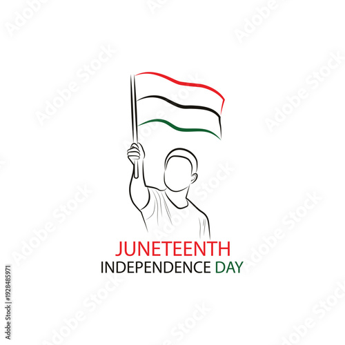 Juneteenth Independence Day Line Art Illustration with Freedom Flag