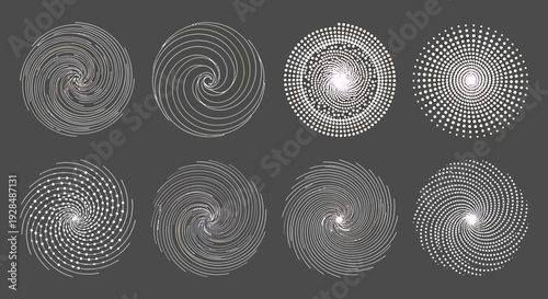 Abstract Geometric Swirling Spiral Patterns Collection Set