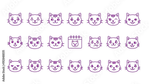 Colorful array of hand-drawn emoji-style icons representing diverse facial expressions and objects Vector