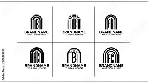 Collection of stylized architectural building logos with varying designs and text labels Vector
