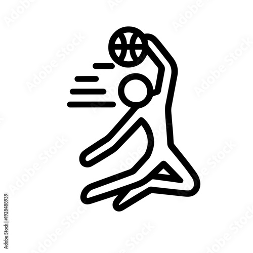 Stick figure performing a basketball dunk in a dynamic pose  