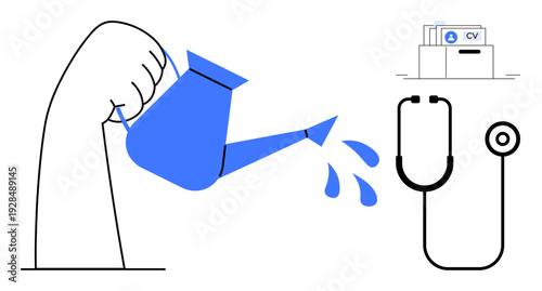 Career development concept. Career growth ed by nurturing elements and healthcare tools. Career paths, recruitment, and professional healthcare advancement. For HR, education, healthcare